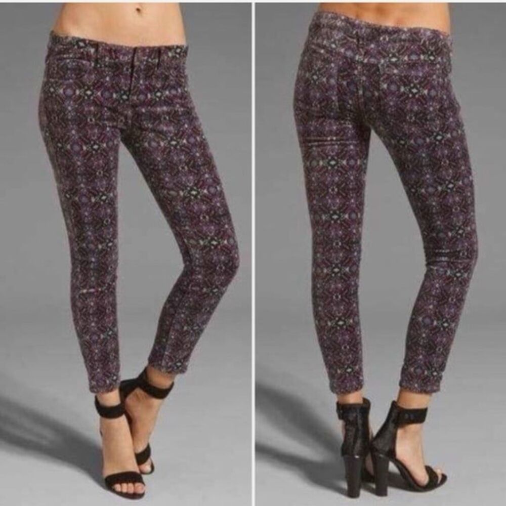 Free People Kaleidoscope Velvet Cropped Skinny Low Rise Pants - Picture 2 of 9